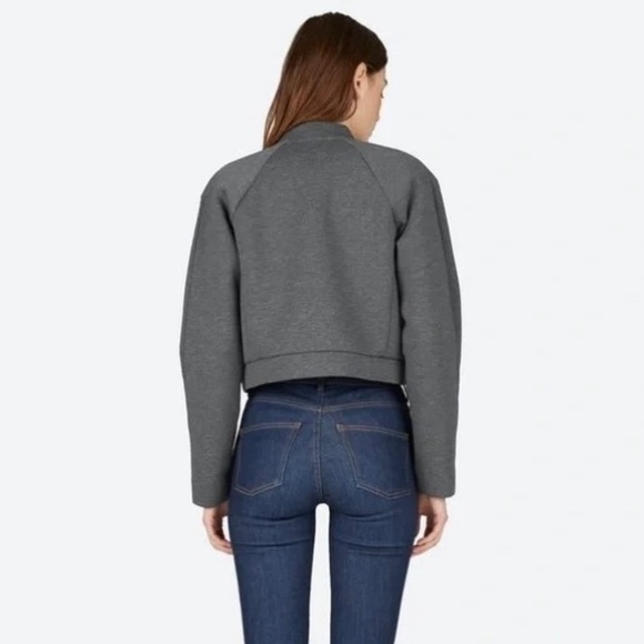 EVERLANE Street Fleece Cropped Bomber Jacket Grey Crop Minimalist Preppy X-Small - Picture 8 of 13